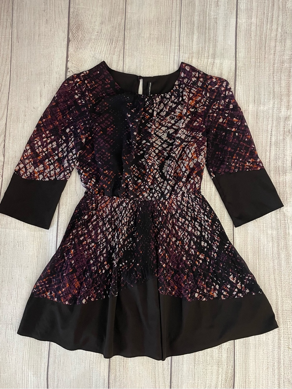 W118 by Walter Baker Women’s Black & Purple Patterned A Line Dress NO TIE Size S